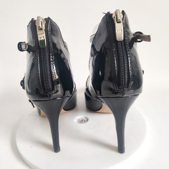 Marc Fisher Heels 7.5 M Black Strappy Patent Leather Sandals Danger Pointy Toe - Picture 3 of 10